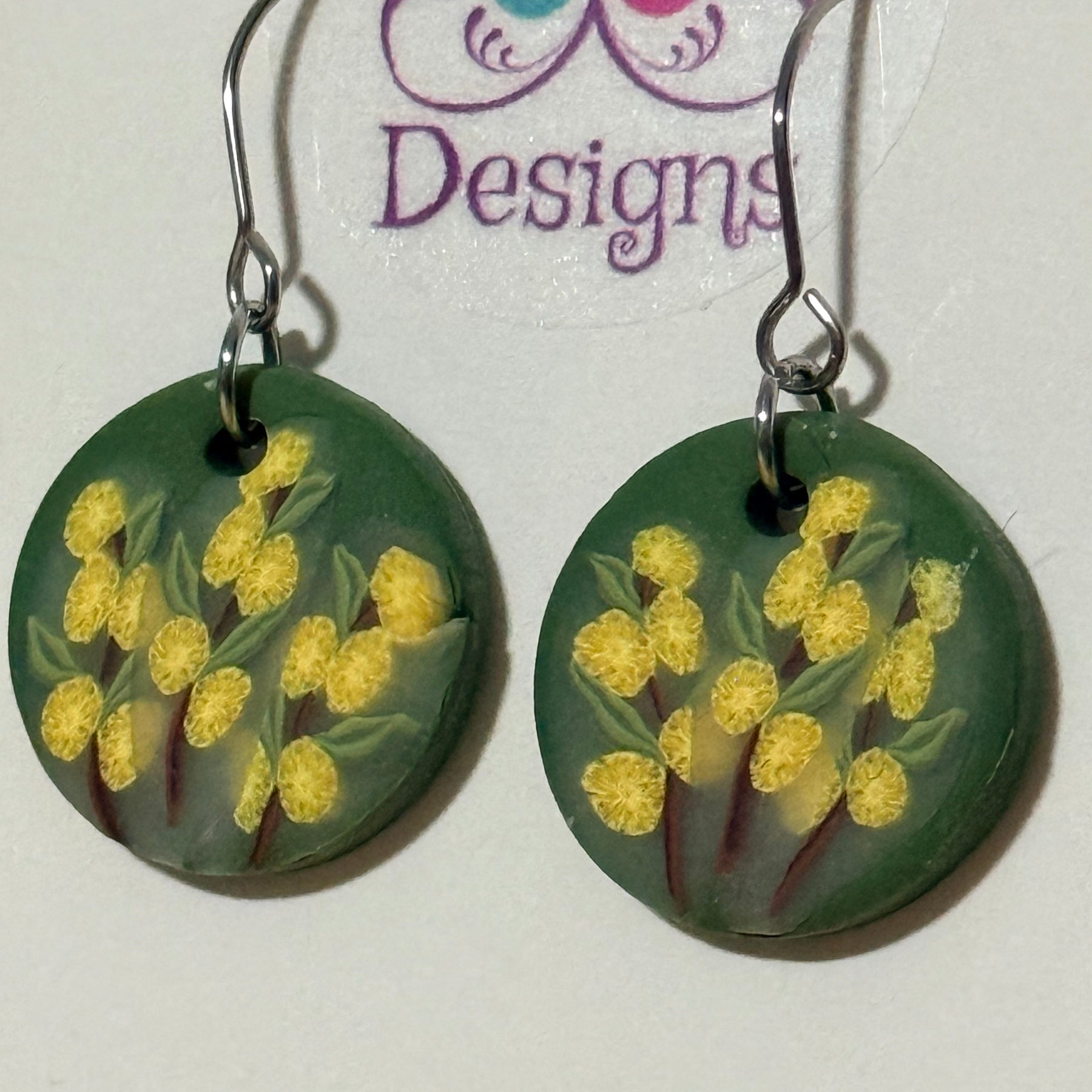Handmade Polymer Clay Wattle Earrings | Botanical Statement Dangle Jewellery, Lightweight Nature-Inspired Design