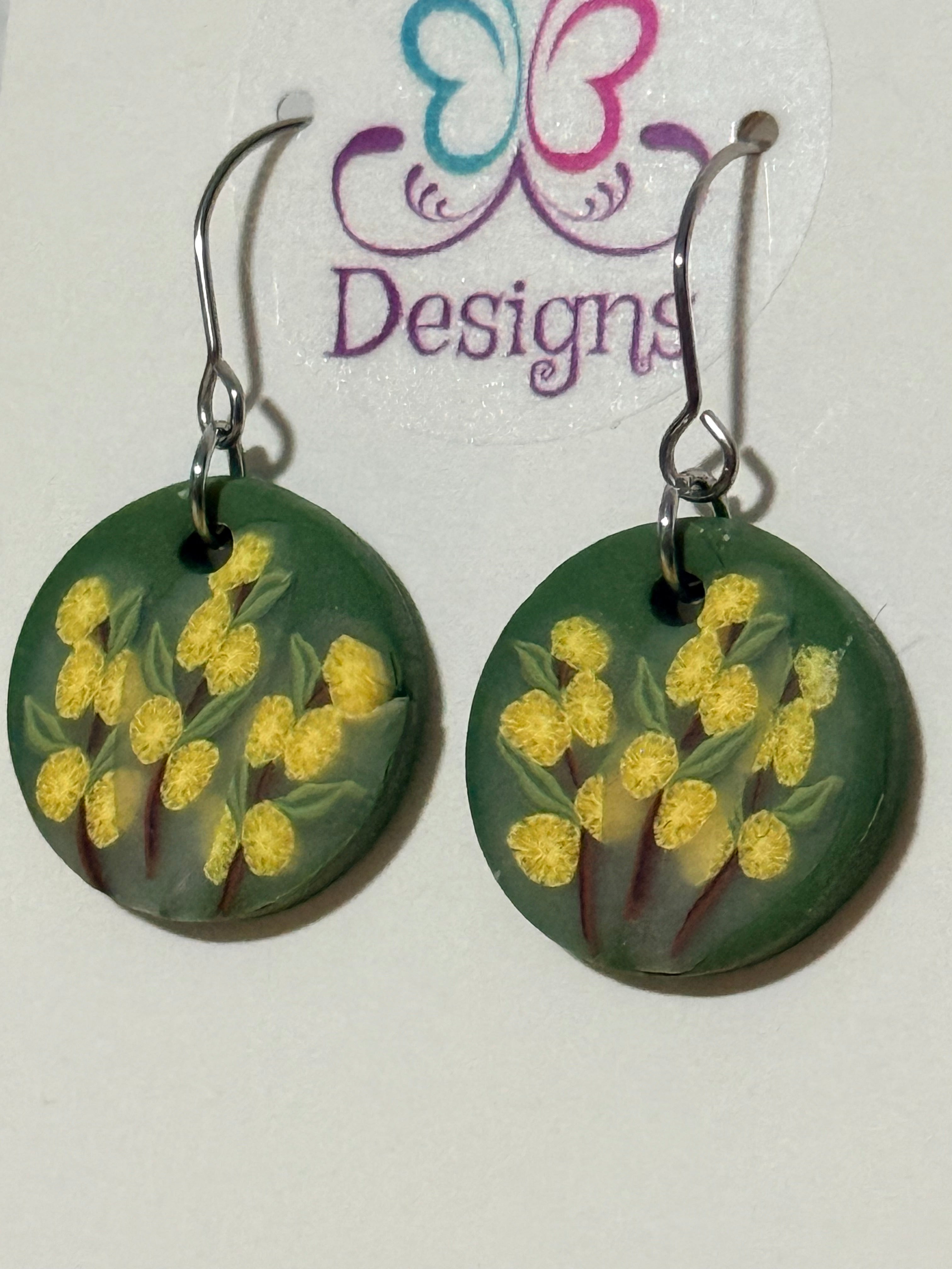 Handmade Polymer Clay Wattle Earrings | Botanical Statement Dangle Jewellery, Lightweight Nature-Inspired Design