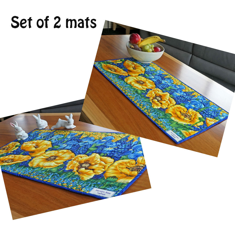Table runner. Handmade. Poppies & Iris. Bold Colours