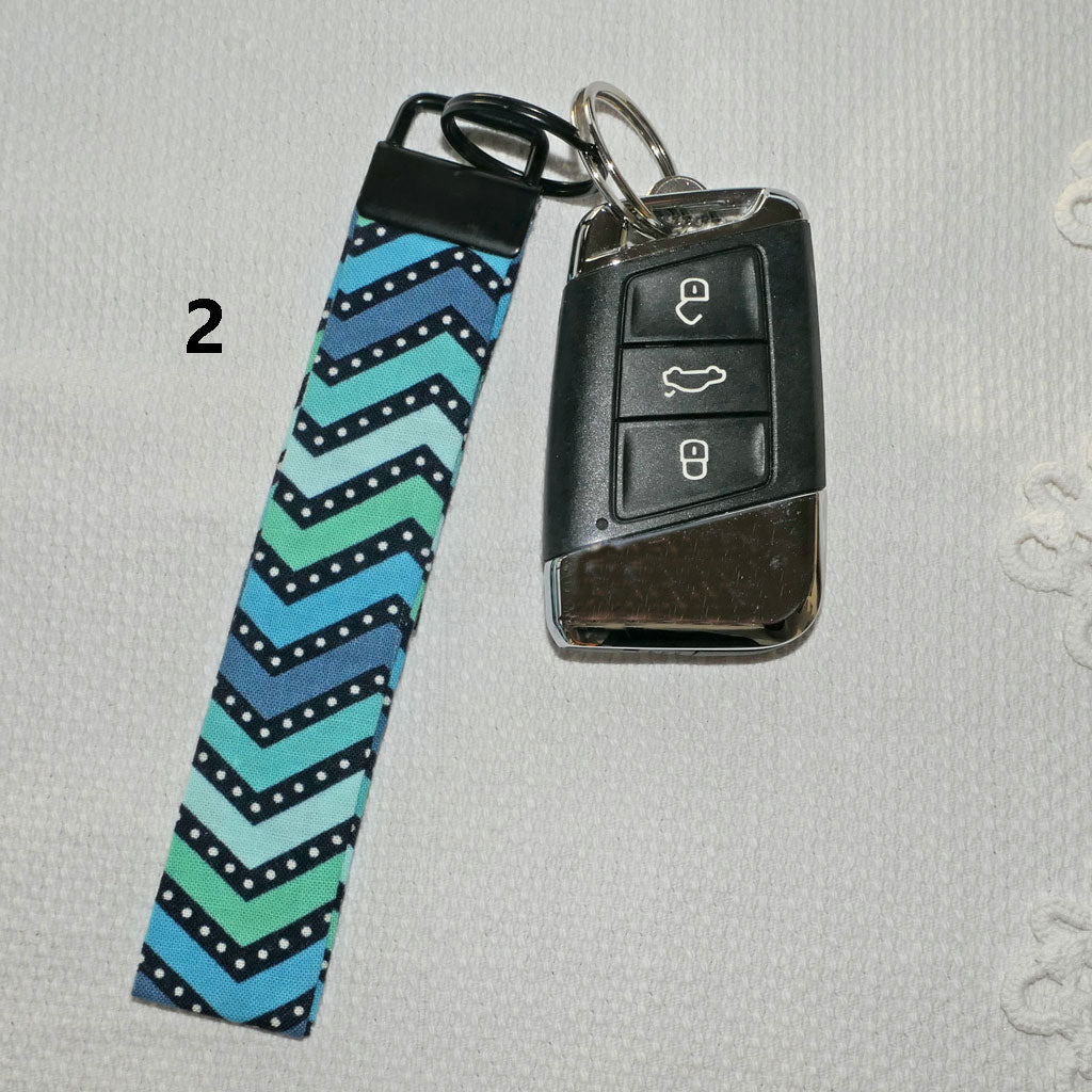 Key fobs. Handmade. Pretty fabrics, bright colours.