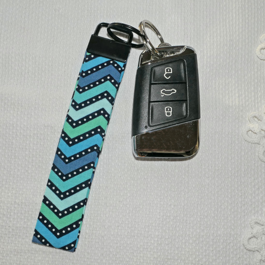 Key fobs. Handmade. Pretty fabrics, bright colours.