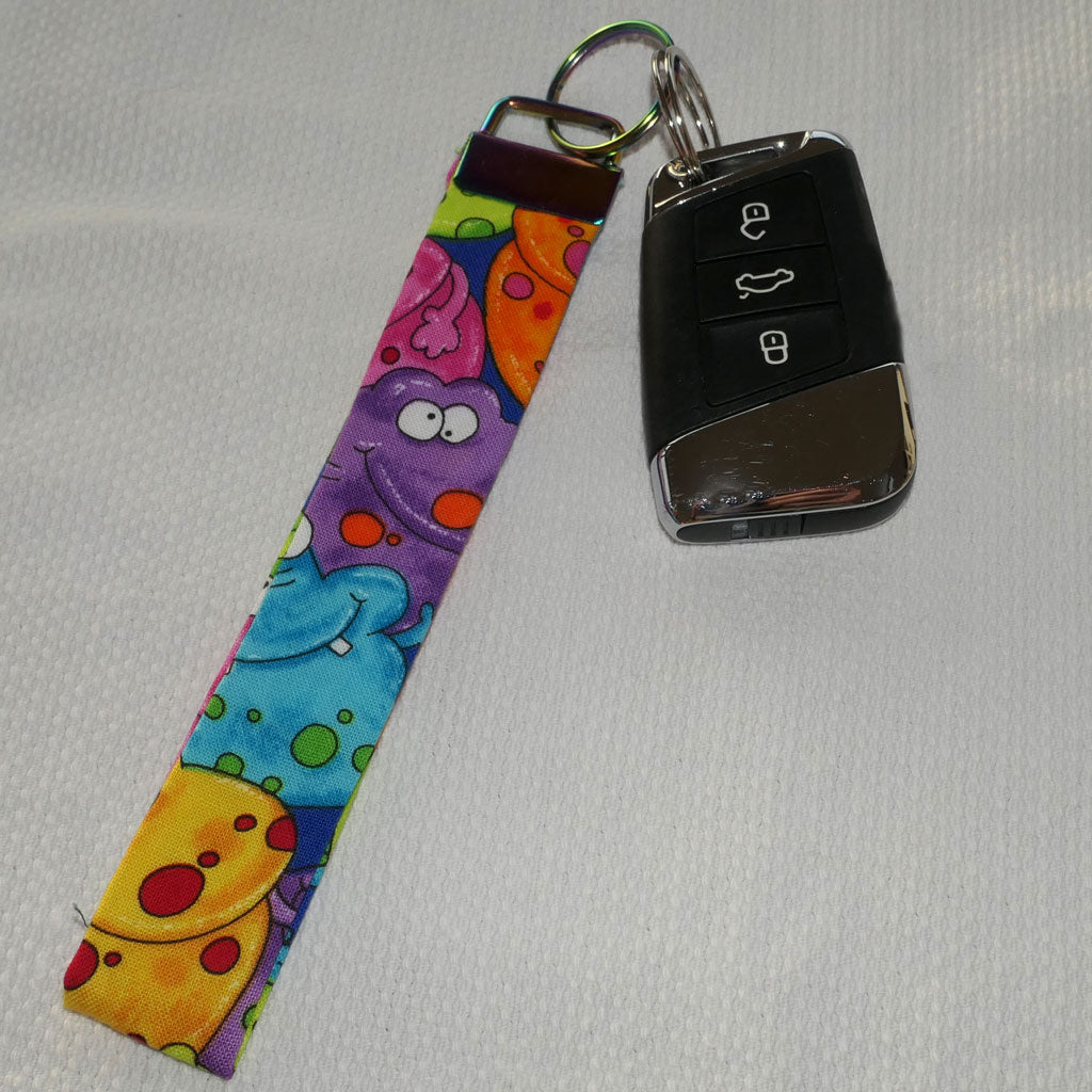Key fobs. Handmade. Pretty fabrics, bright colours.