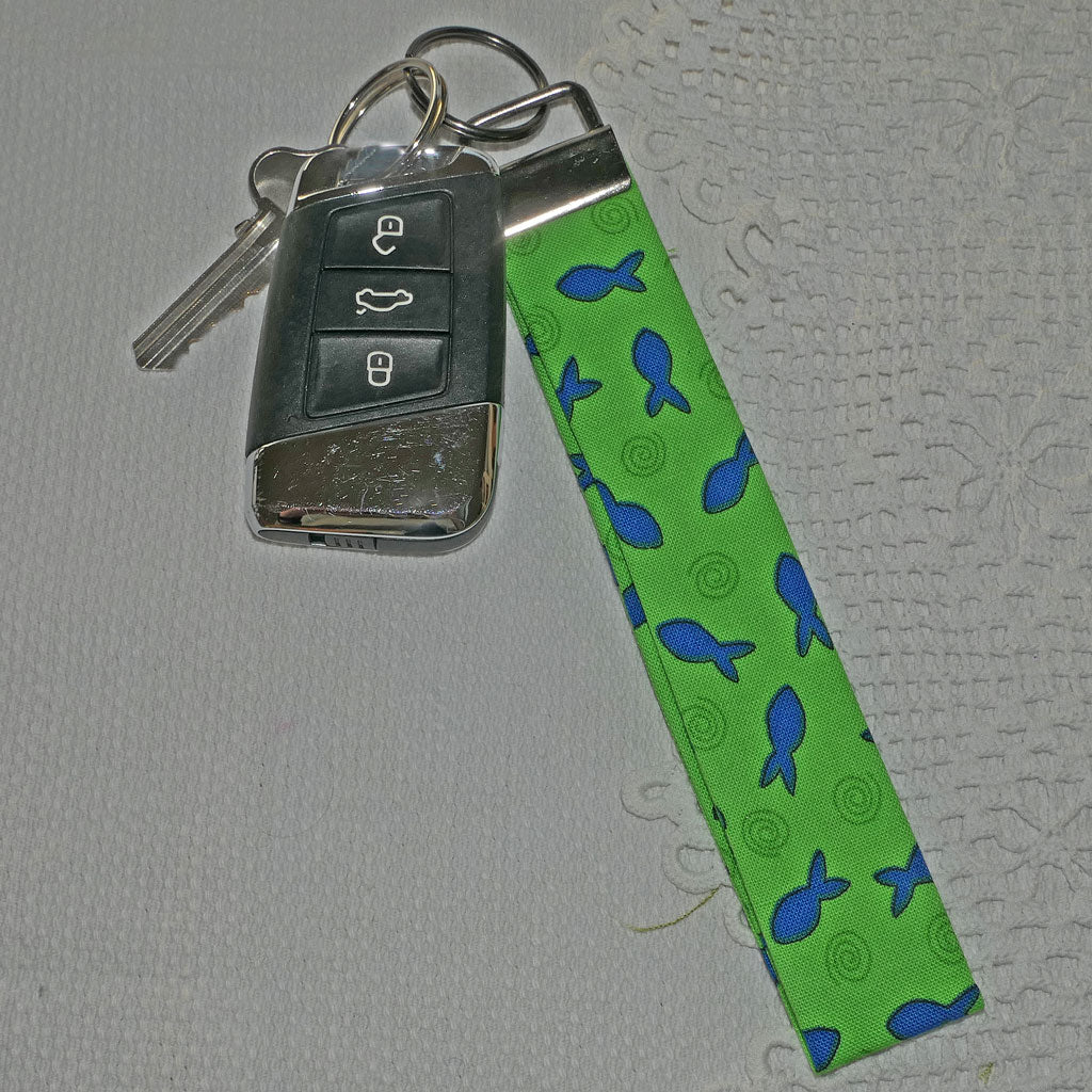 Key fobs. Handmade. Pretty fabrics, bright colours.