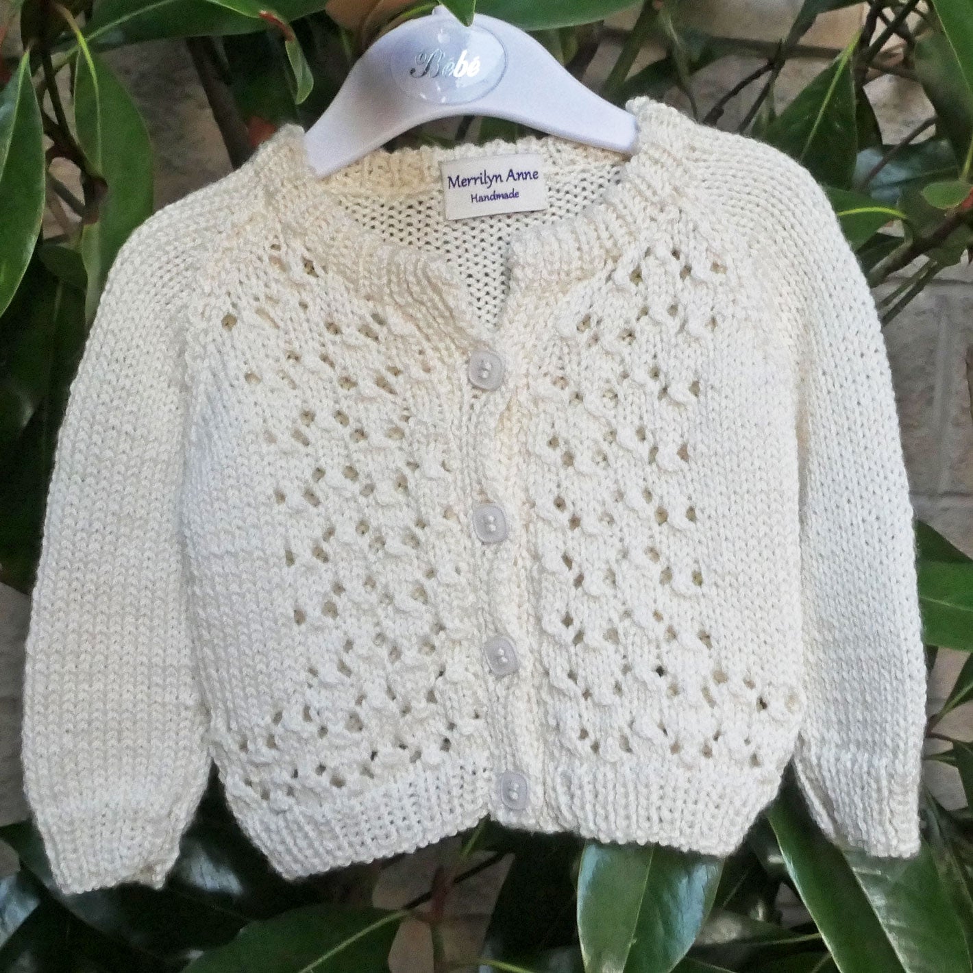 Baby cardigan, Size 00, bamboo & wool, Handmade, free post