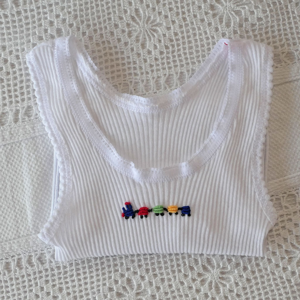Singlets, hand embroidered for babies.  Free post.