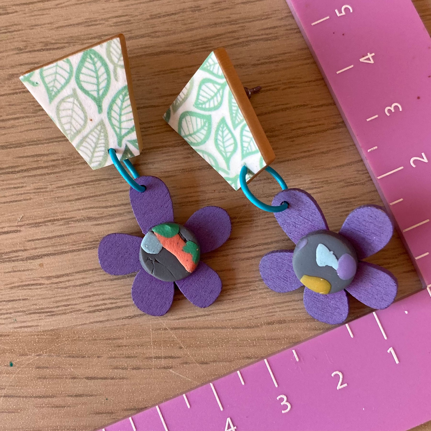 Wood / clay / print earrings