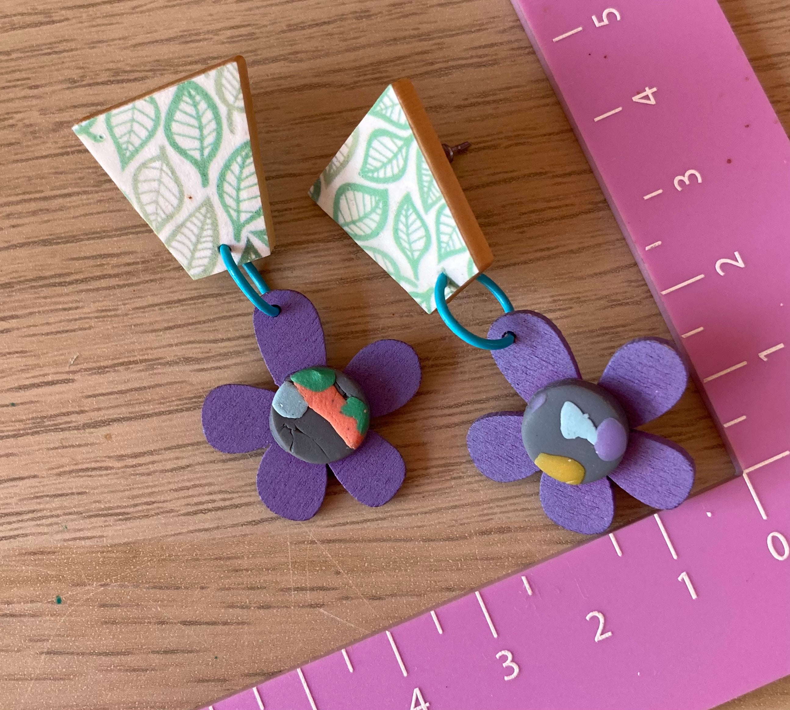 Wood / clay / print earrings