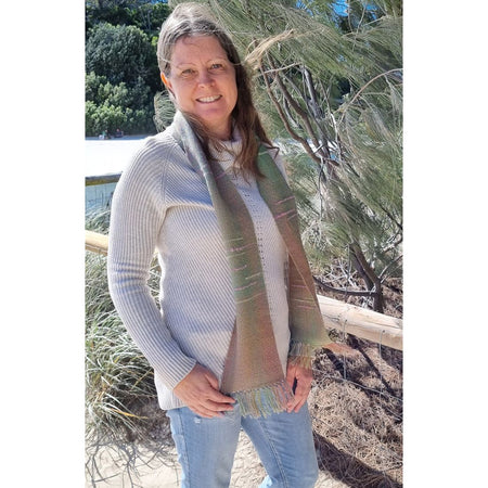Handwoven scarf 100% wool green to autumn