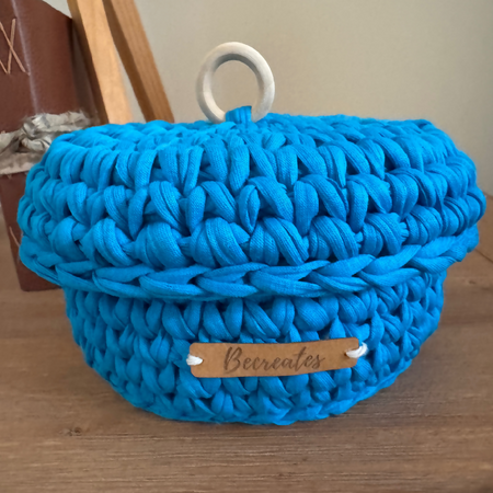 Custom for Luna | Handmade crochet basket with Lid | Home Decor | Azure Blue