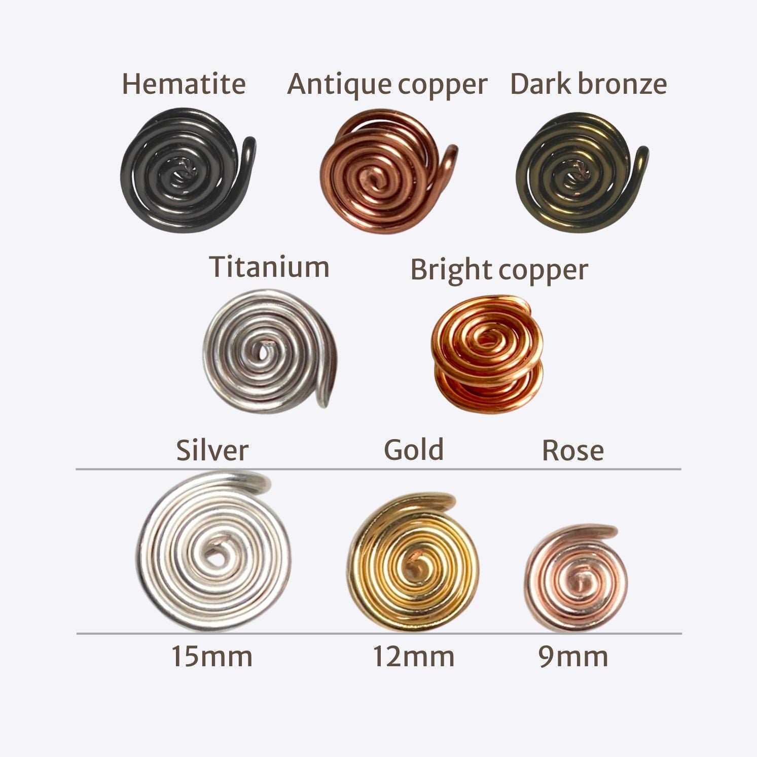 Spiral compression ear cuff | Unisex | silver titanium bronze & more | Clip on | 3 sizes