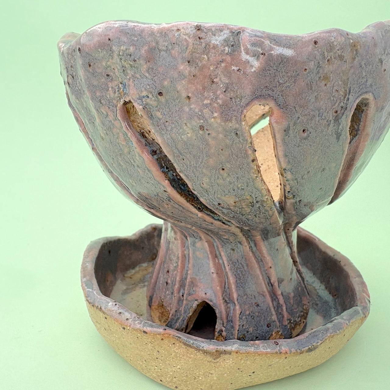 Ceramic carved pedestal twisted orchid pot