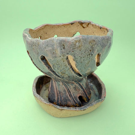 Ceramic carved pedestal twisted orchid pot