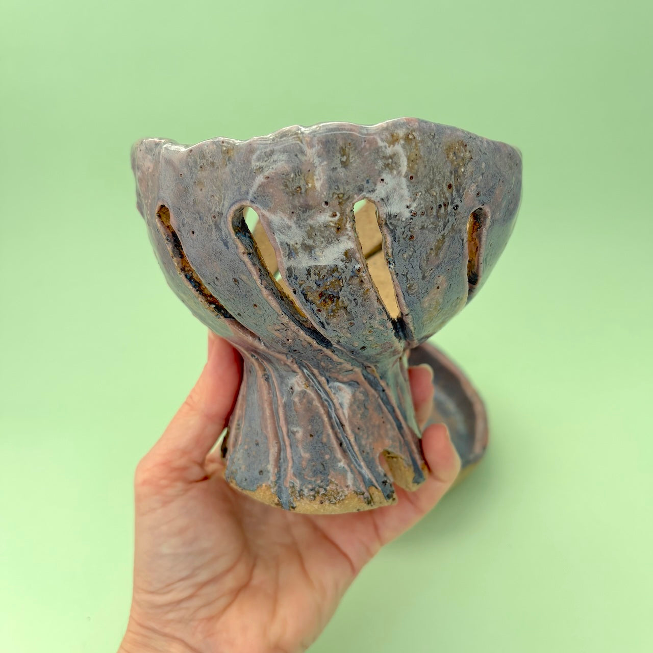 Ceramic carved pedestal twisted orchid pot