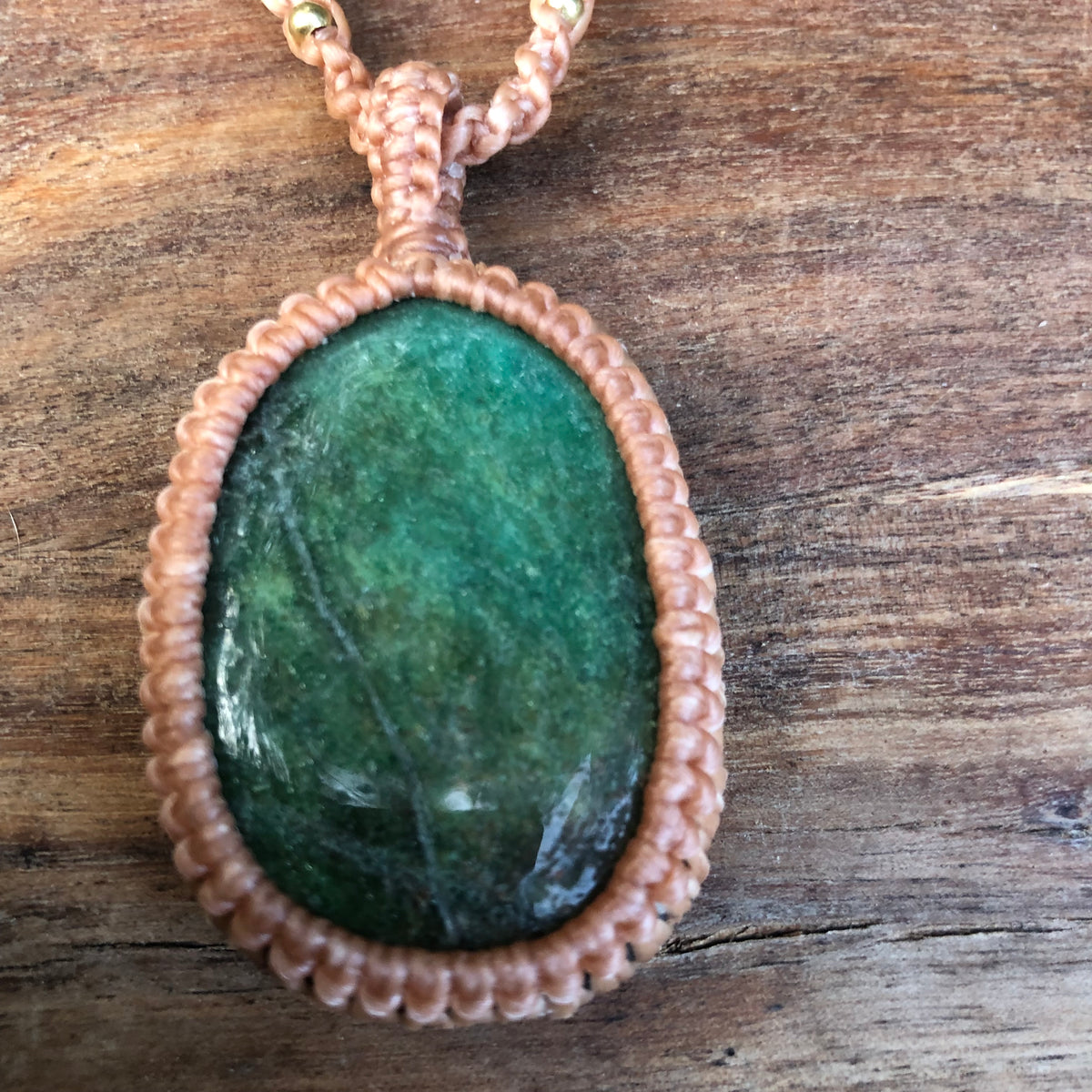 Green Fuschite Pendant Necklace: Beaded Macrame, Adjustable Boho Gift