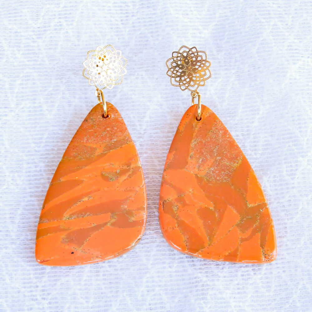 Orange & Ochre Polymer Clay Earrings "Sundown"