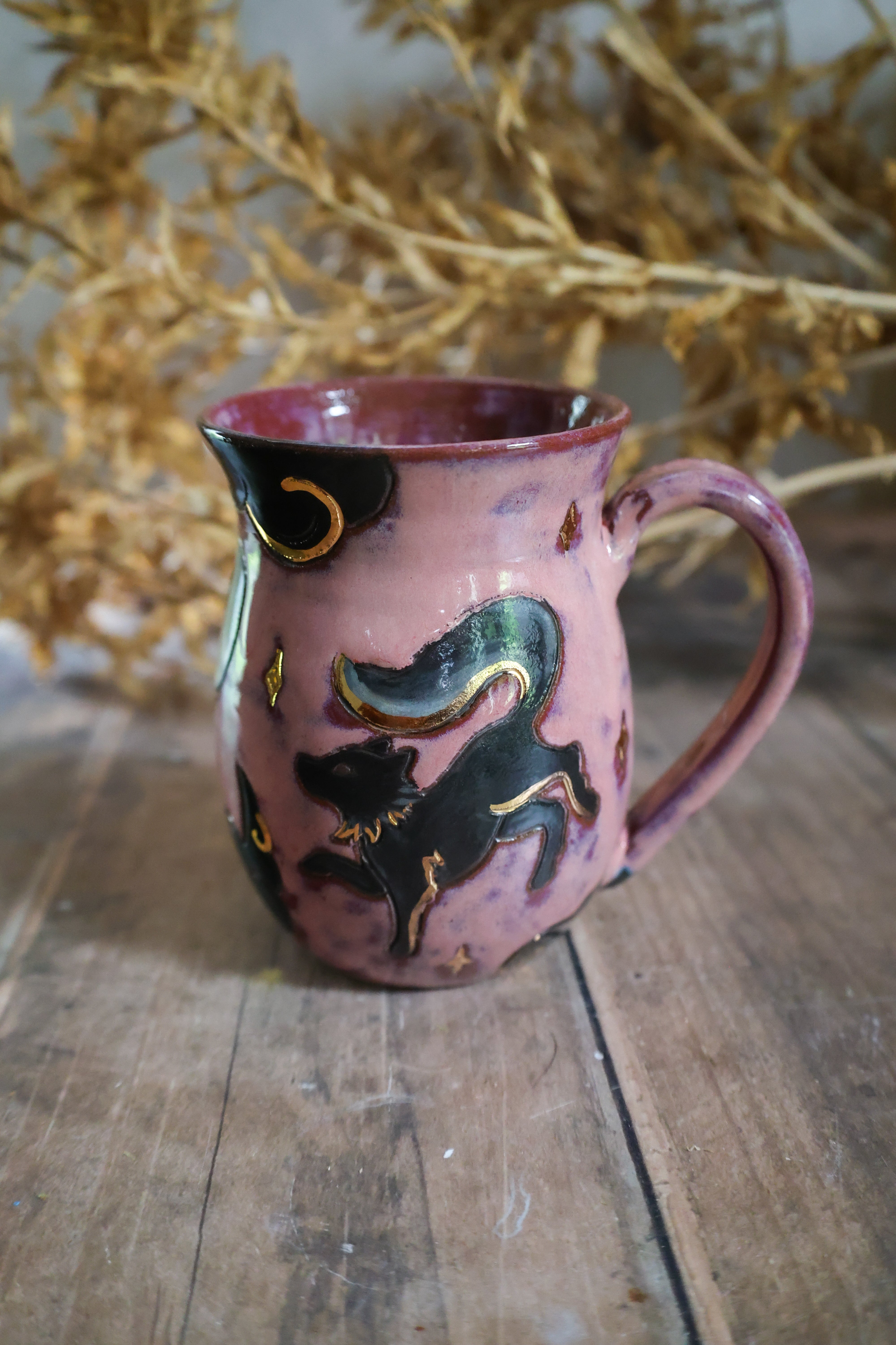 Hand Painted Ceramic Fox and Raven Mug
