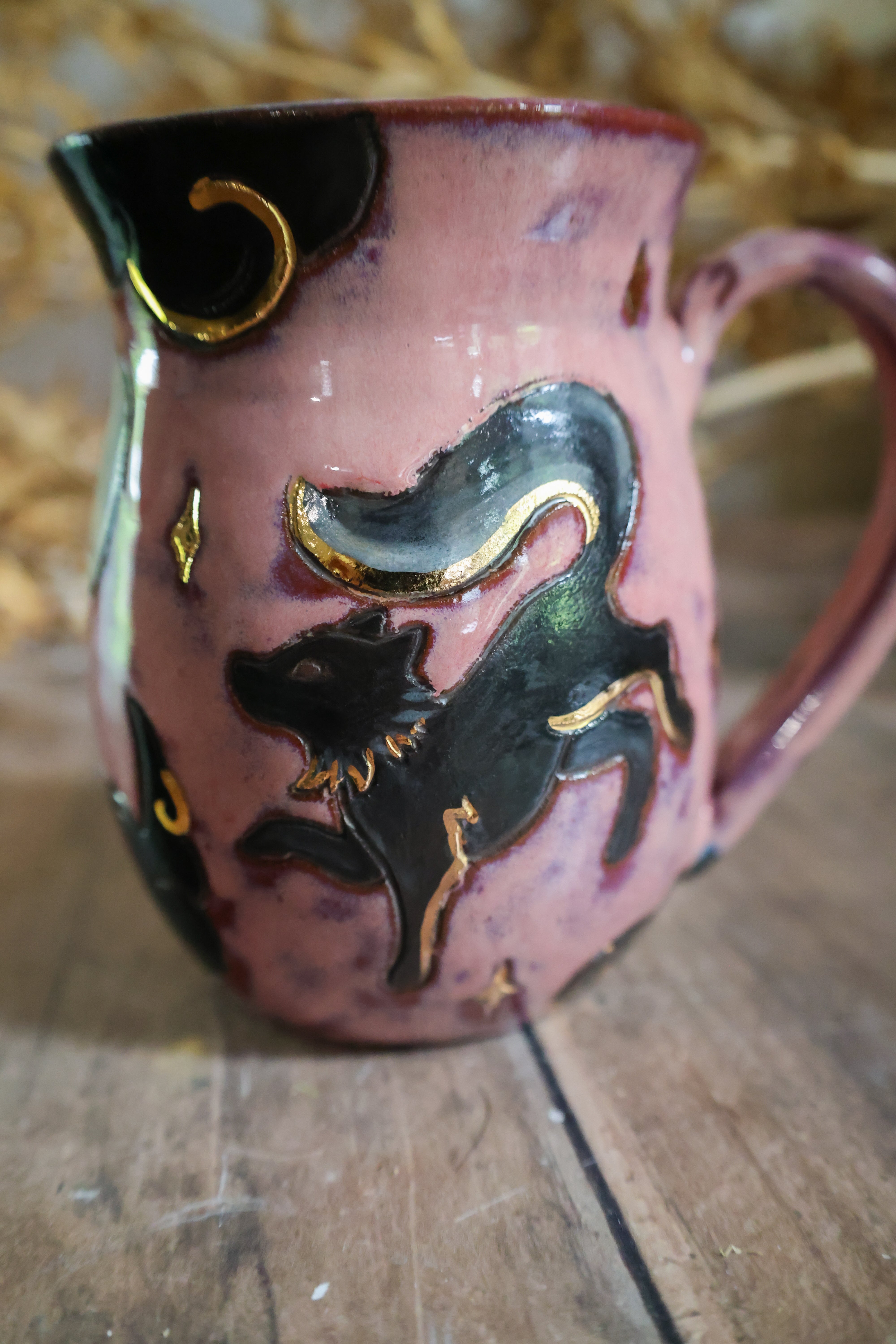 Hand Painted Ceramic Fox and Raven Mug