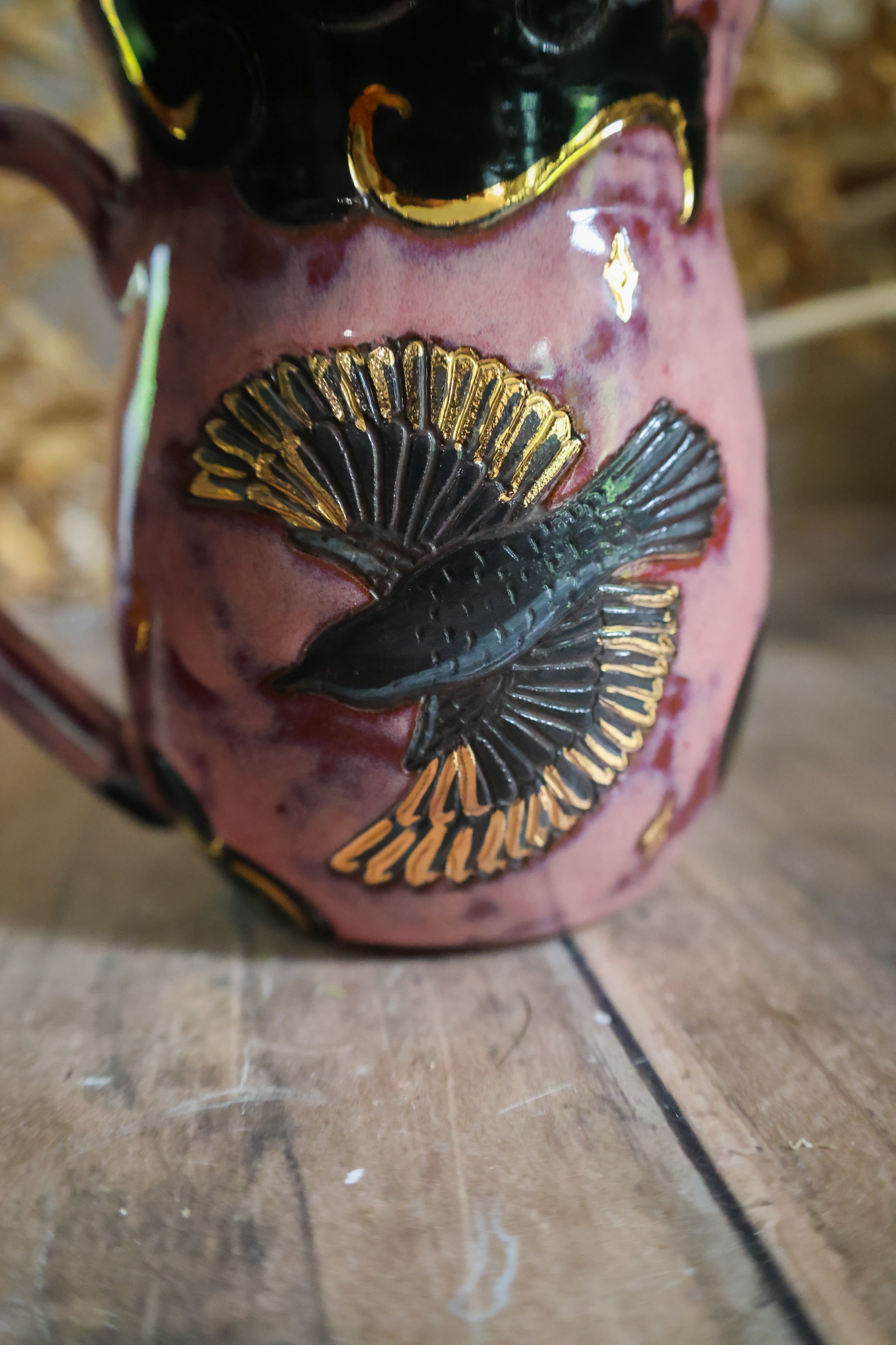 Hand Painted Ceramic Fox and Raven Mug