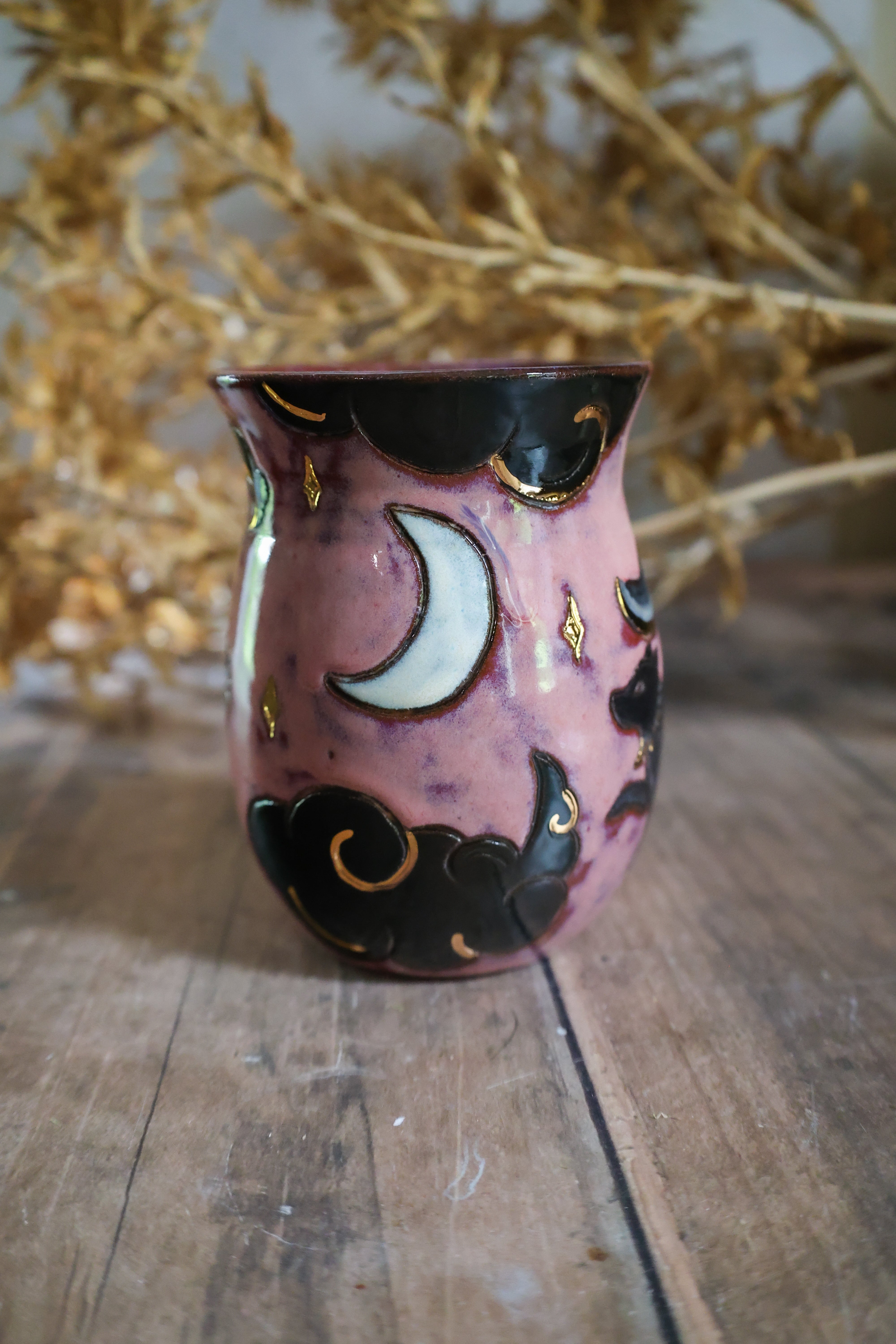 Hand Painted Ceramic Fox and Raven Mug
