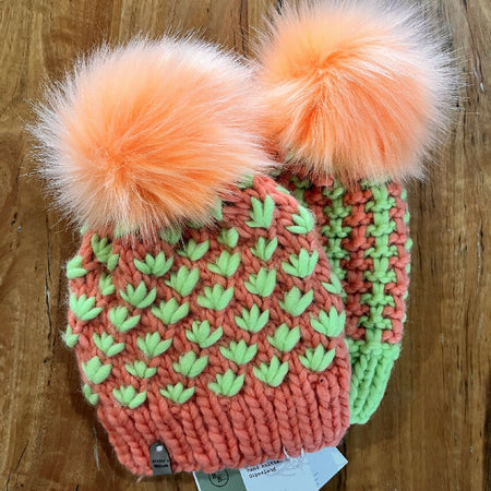 100% merino wool melon and lime beanies