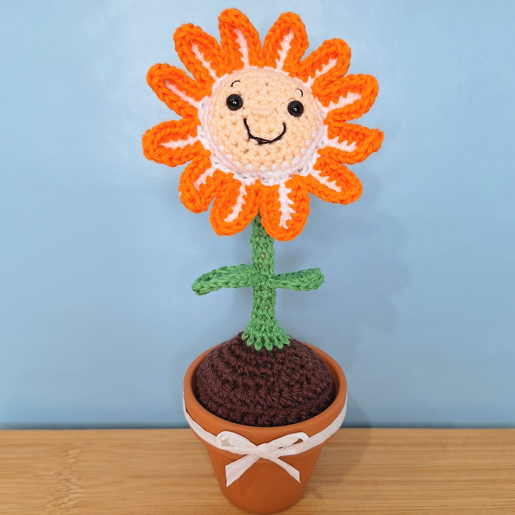 Happy Daisy Crocheted Flower in  Terracotta Pot