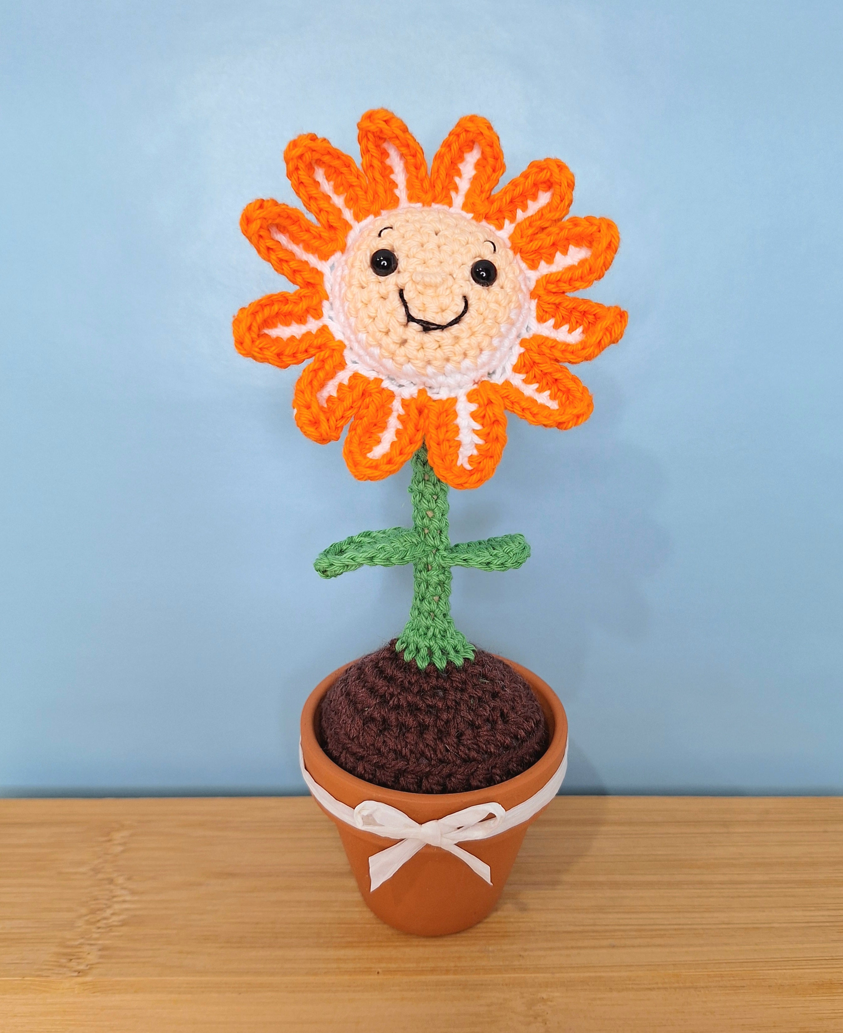 Happy Daisy Crocheted Flower in  Terracotta Pot