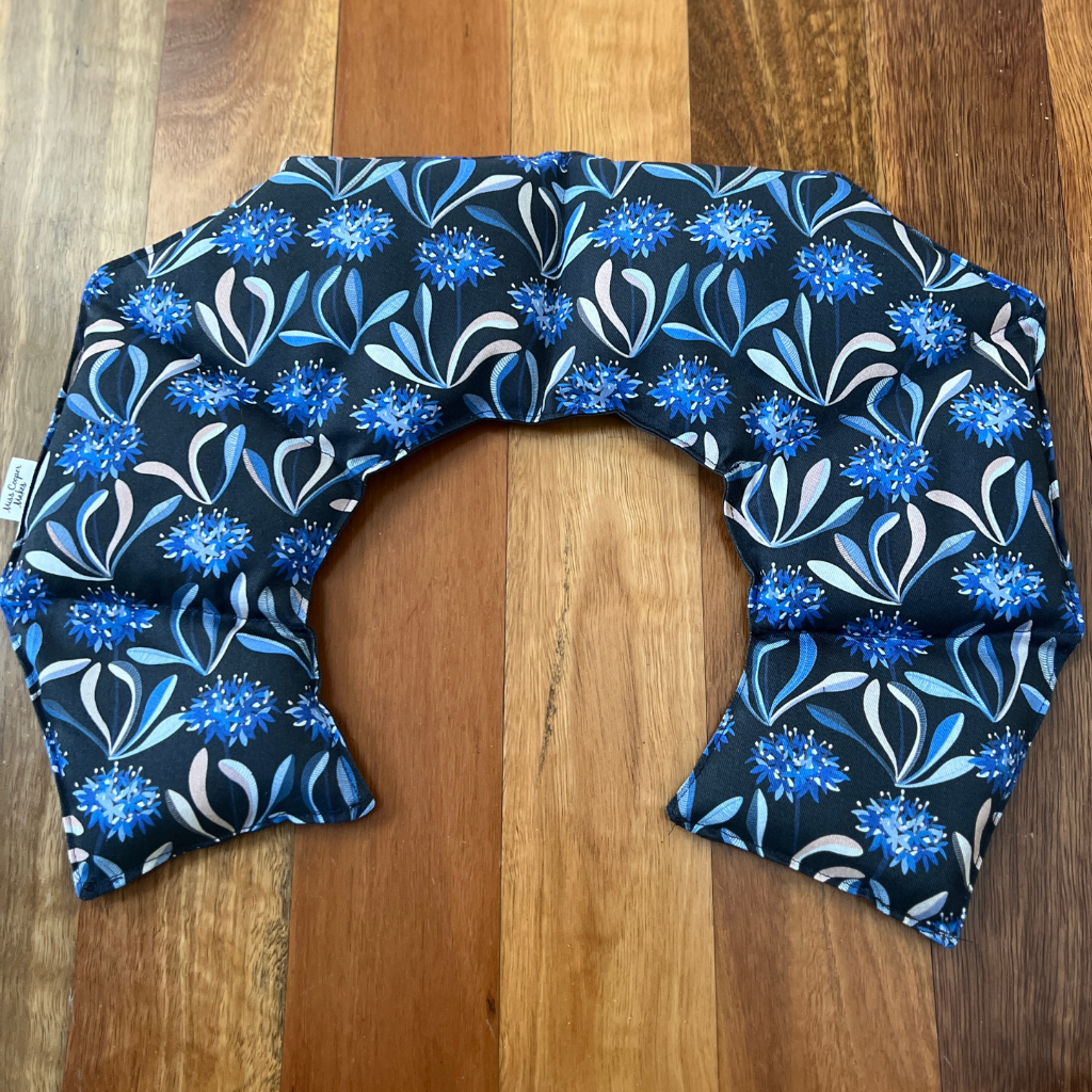 Origami-Inspired Curved Lavender Wheat Pack for Neck & Shoulders - Blue Pincushion Flowers