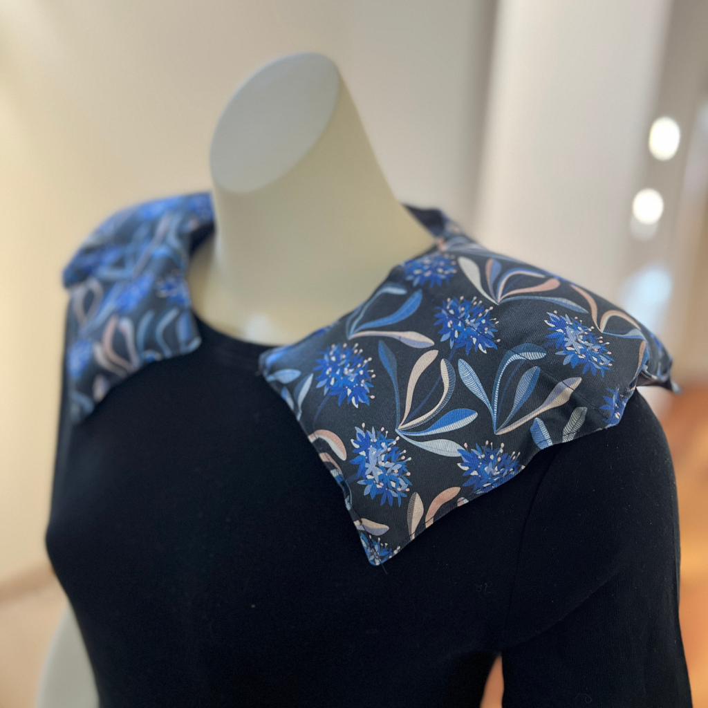 Origami-Inspired Curved Lavender Wheat Pack for Neck & Shoulders - Blue Pincushion Flowers