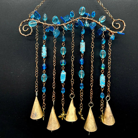 Windchimes Recycled Metal Bells Aqua Glass Beads