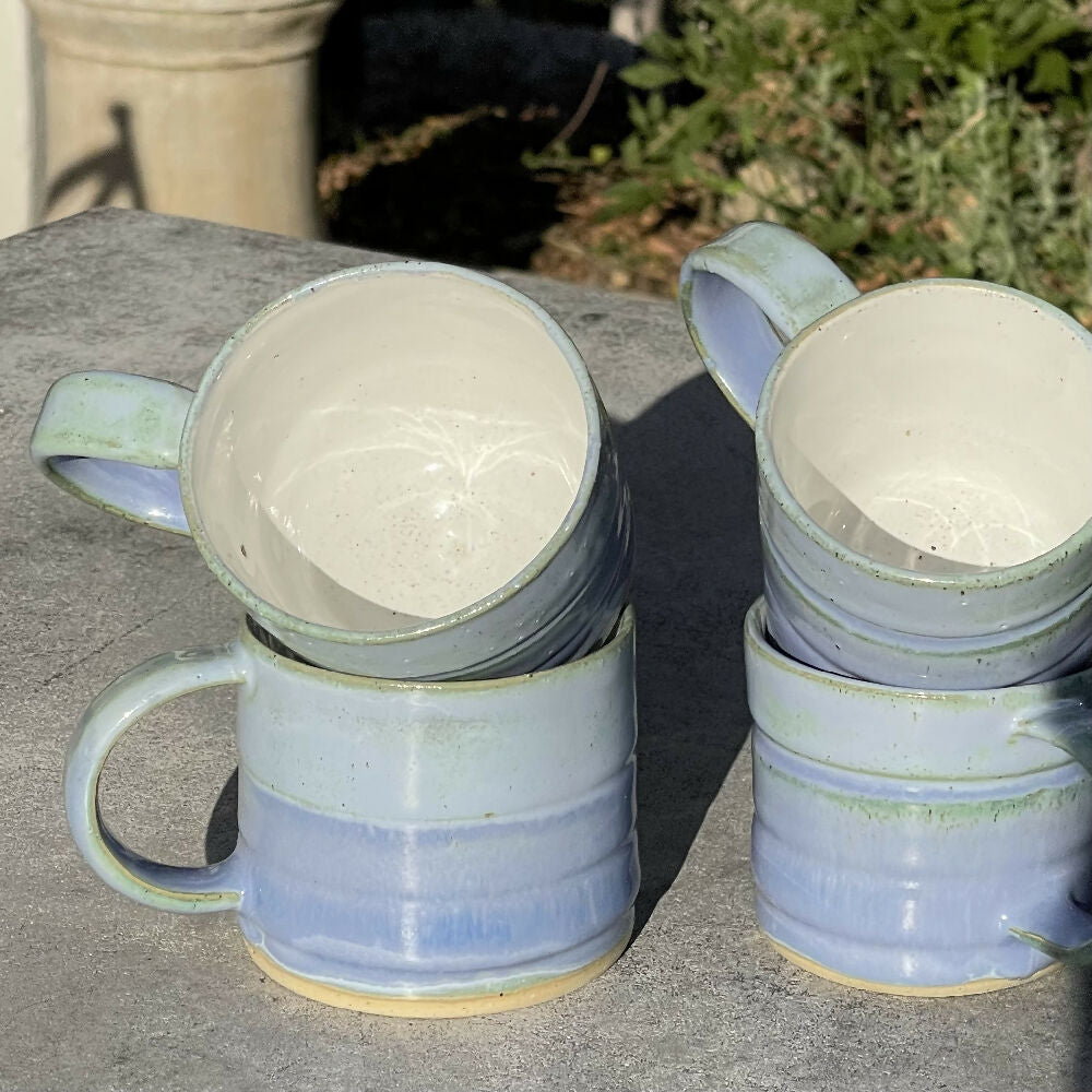 Australian Ceramic Pottery Artist Ana Ceramica Home Kitchen and Dining Cups and Glassware Two Tone Blue Mugs Set of 2 or 4 Wheel Thrown Pottery Australian Made