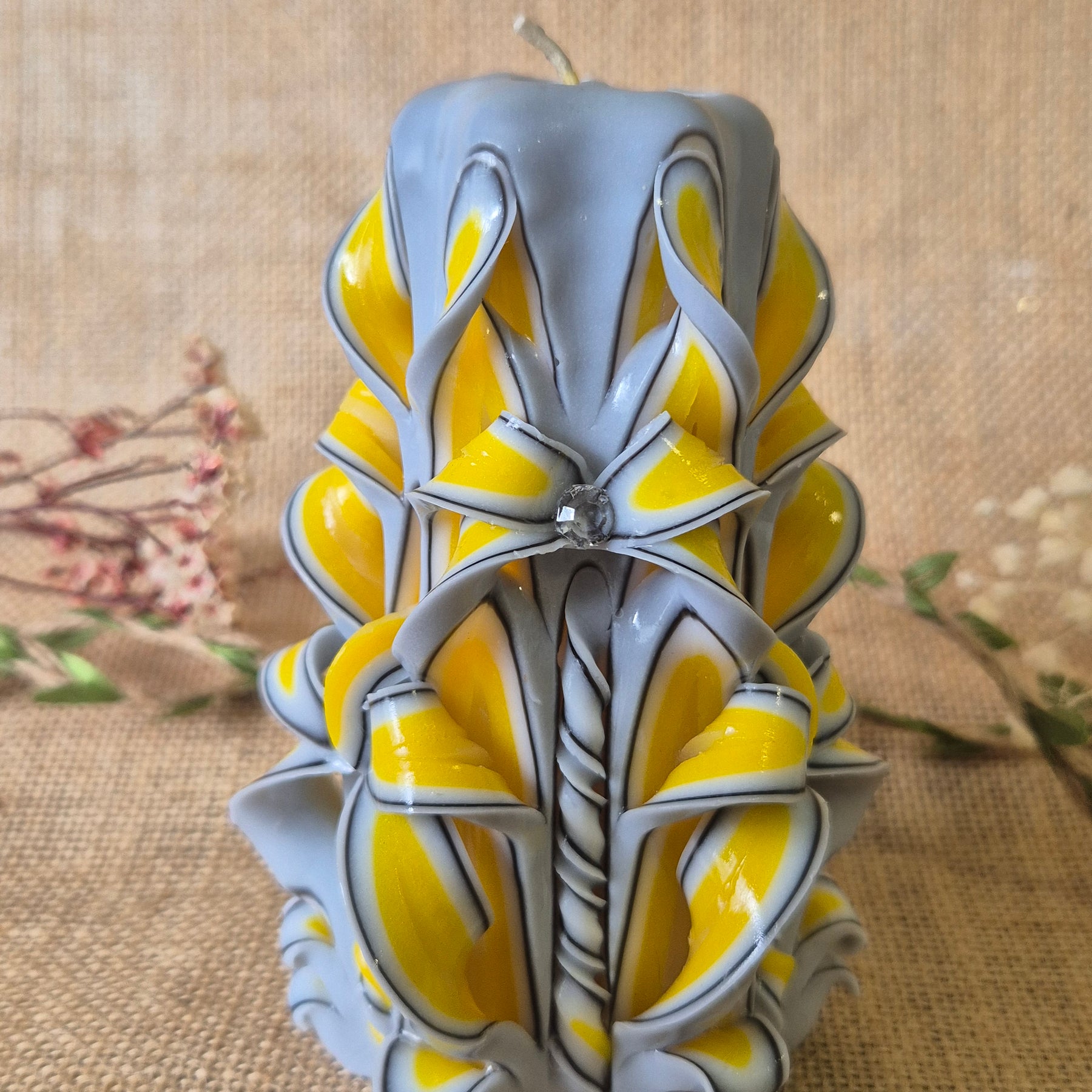 Yellow and Grey Candle 13cm