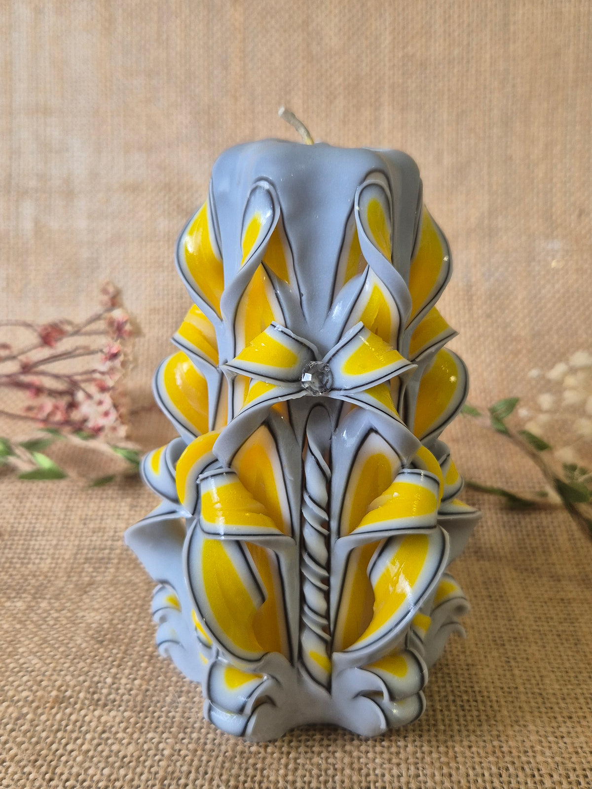 Yellow and Grey Candle 13cm