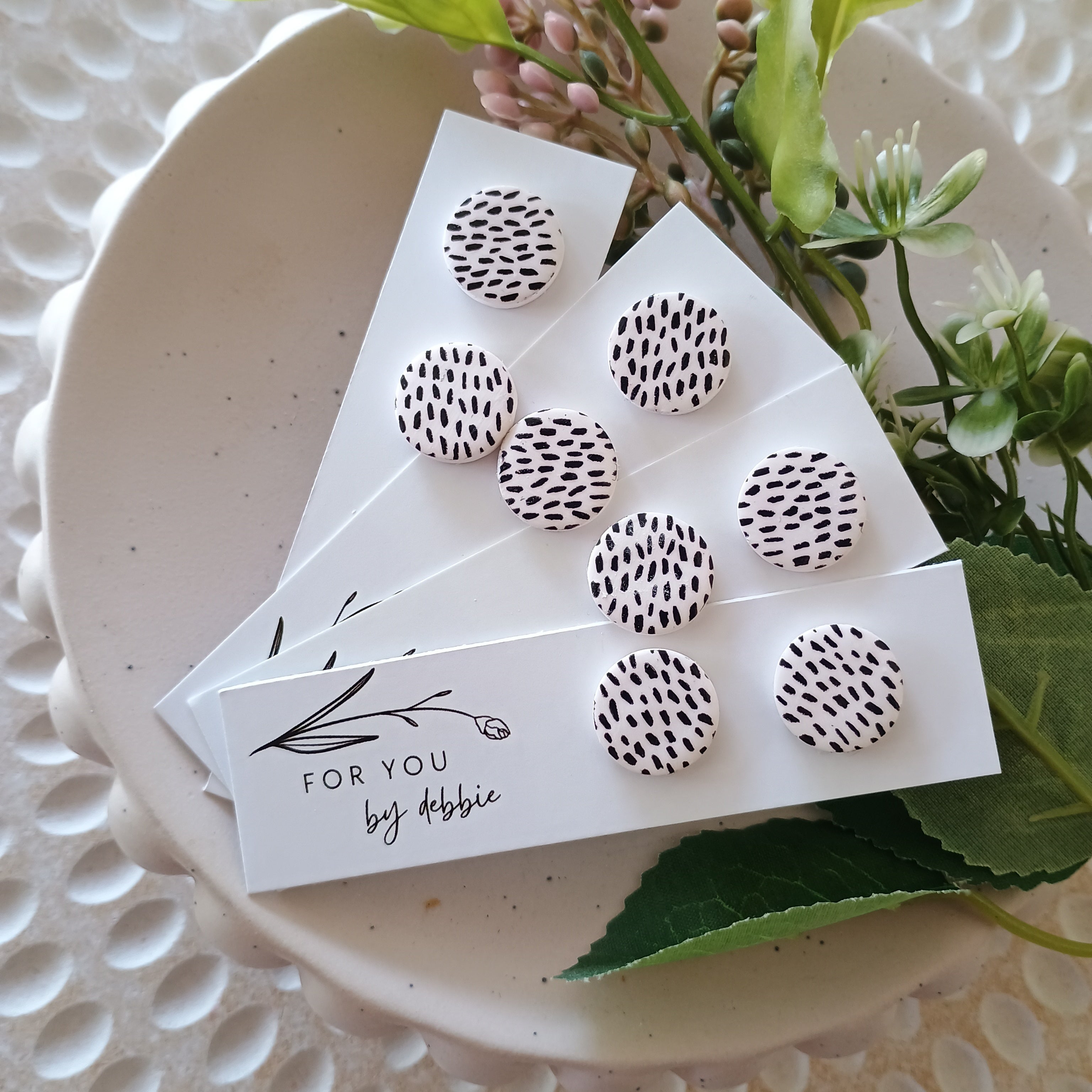 Black and white silkscreen painted stud earrings