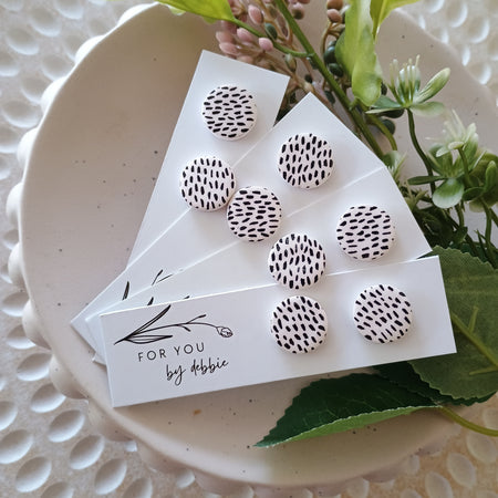 Black and white silkscreen painted stud earrings