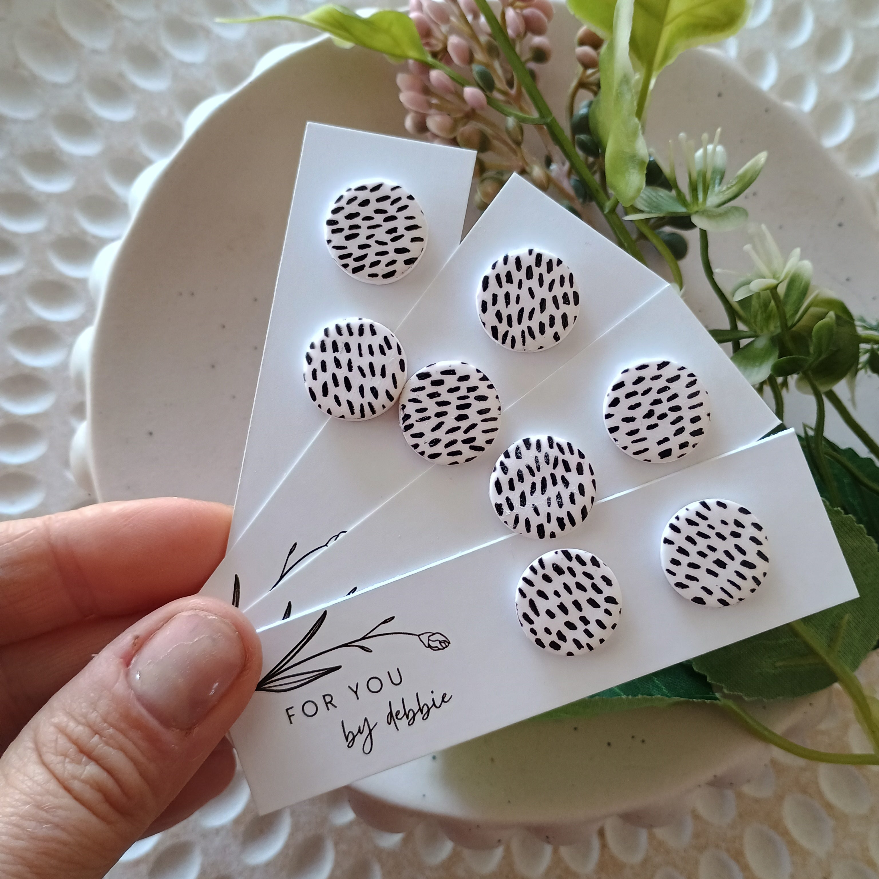 Black and white silkscreen painted stud earrings
