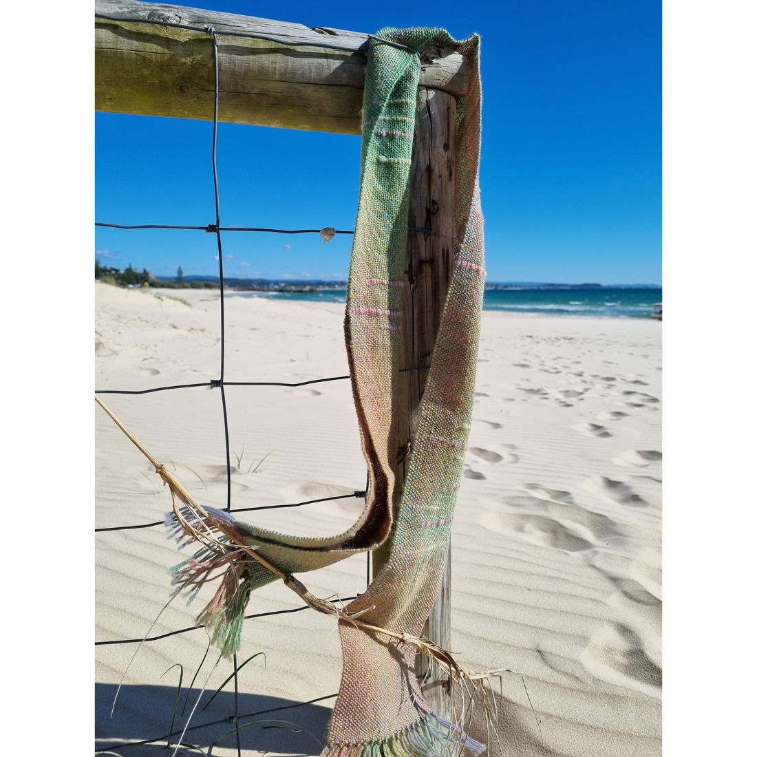 Handwoven scarf 100% wool green to autumn