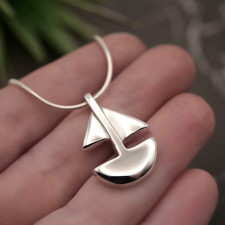 Limited Edition - Sailboat - Handmade Solid Sterling Silver Nautical Pendant with Snake Chain
