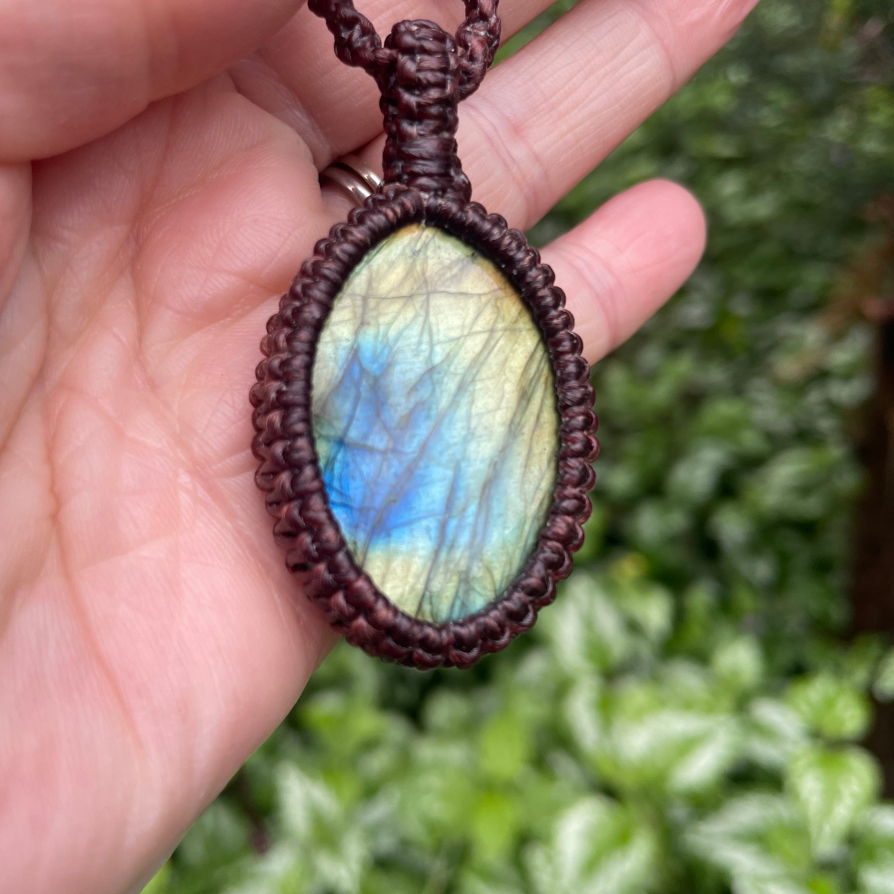 Labradorite Pendant, boho macrame necklace, adjustable