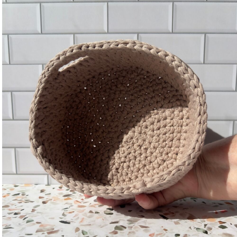 Handmade Crochet basket with handles - beige