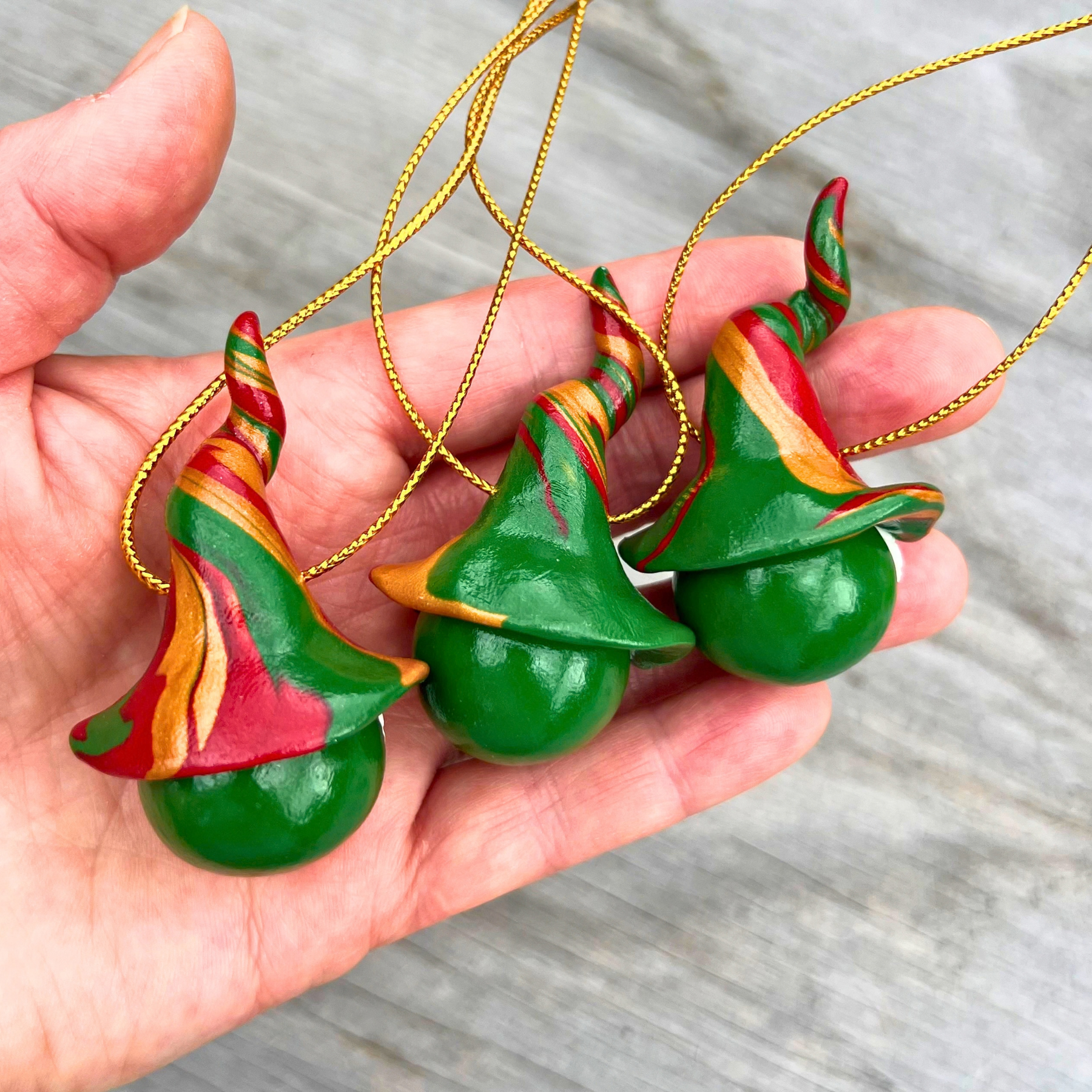 Whimsical Gnome Christmas bauble trio - Green