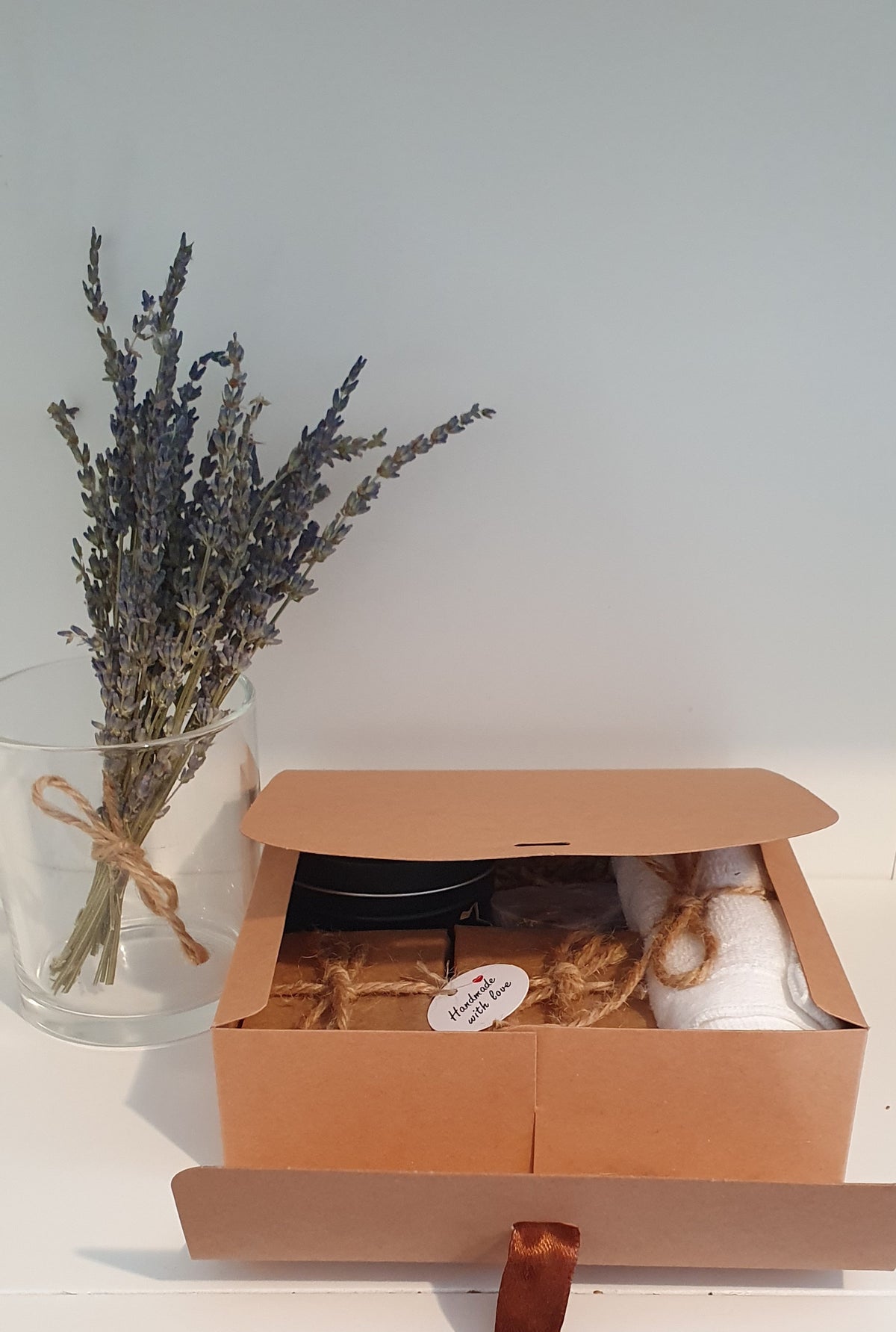 Goat Milk Soap Soy Candle Gift Set: Custom Scents, Face Towel or Dried Lavender Bundle.