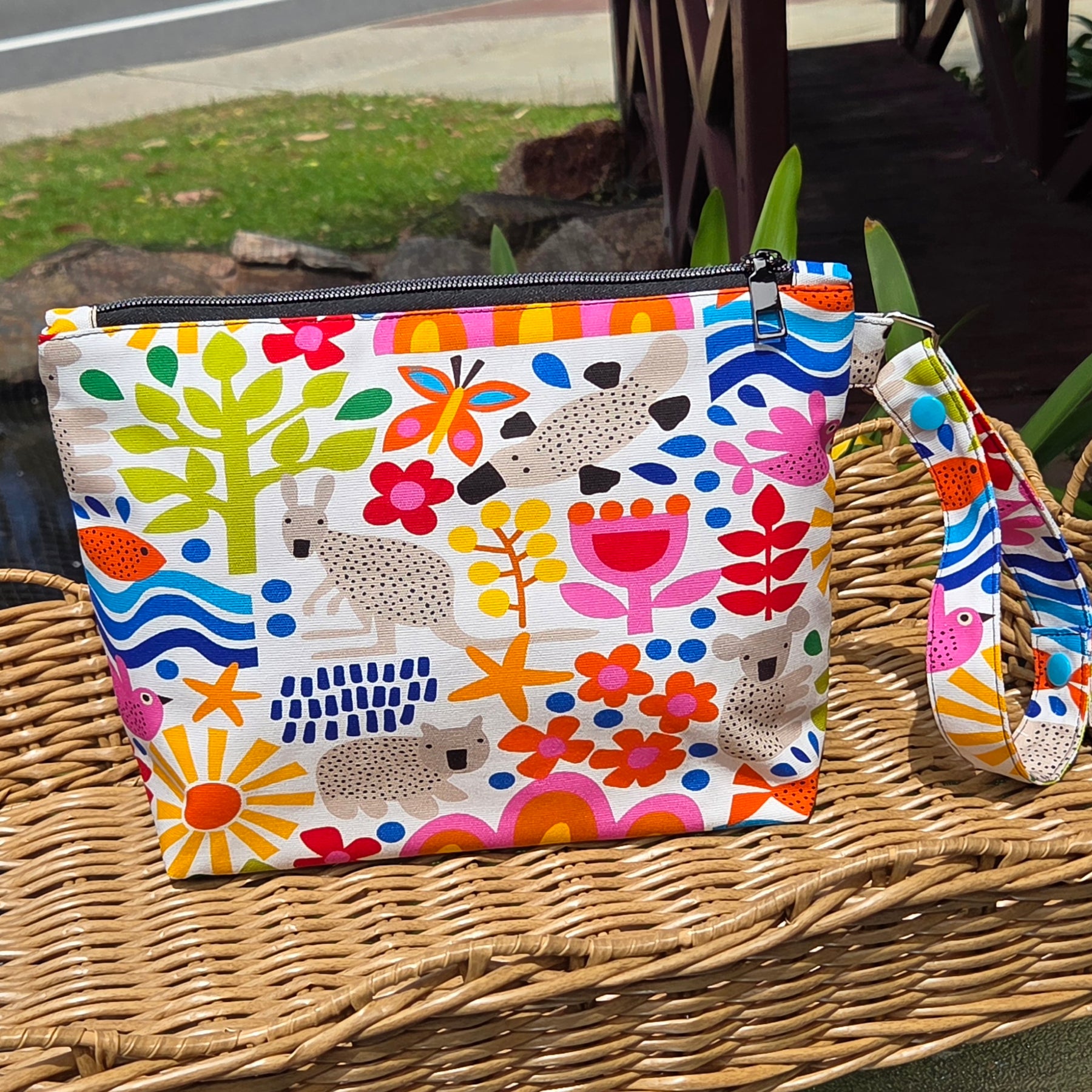 Jumbo Pouch, Colourful Australian Animal and Floral print