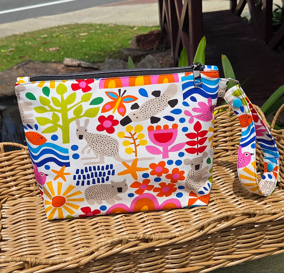 Jumbo Pouch, Colourful Australian Animal and Floral print
