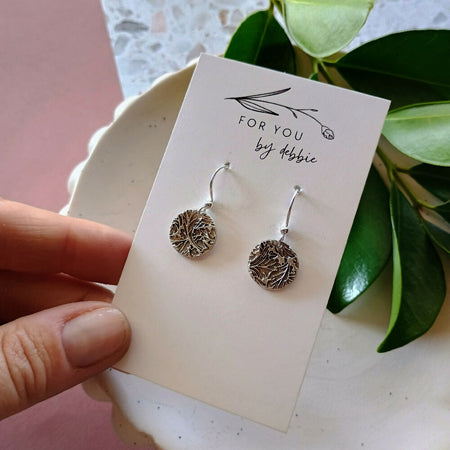 Fine silver earrings- small leaf print