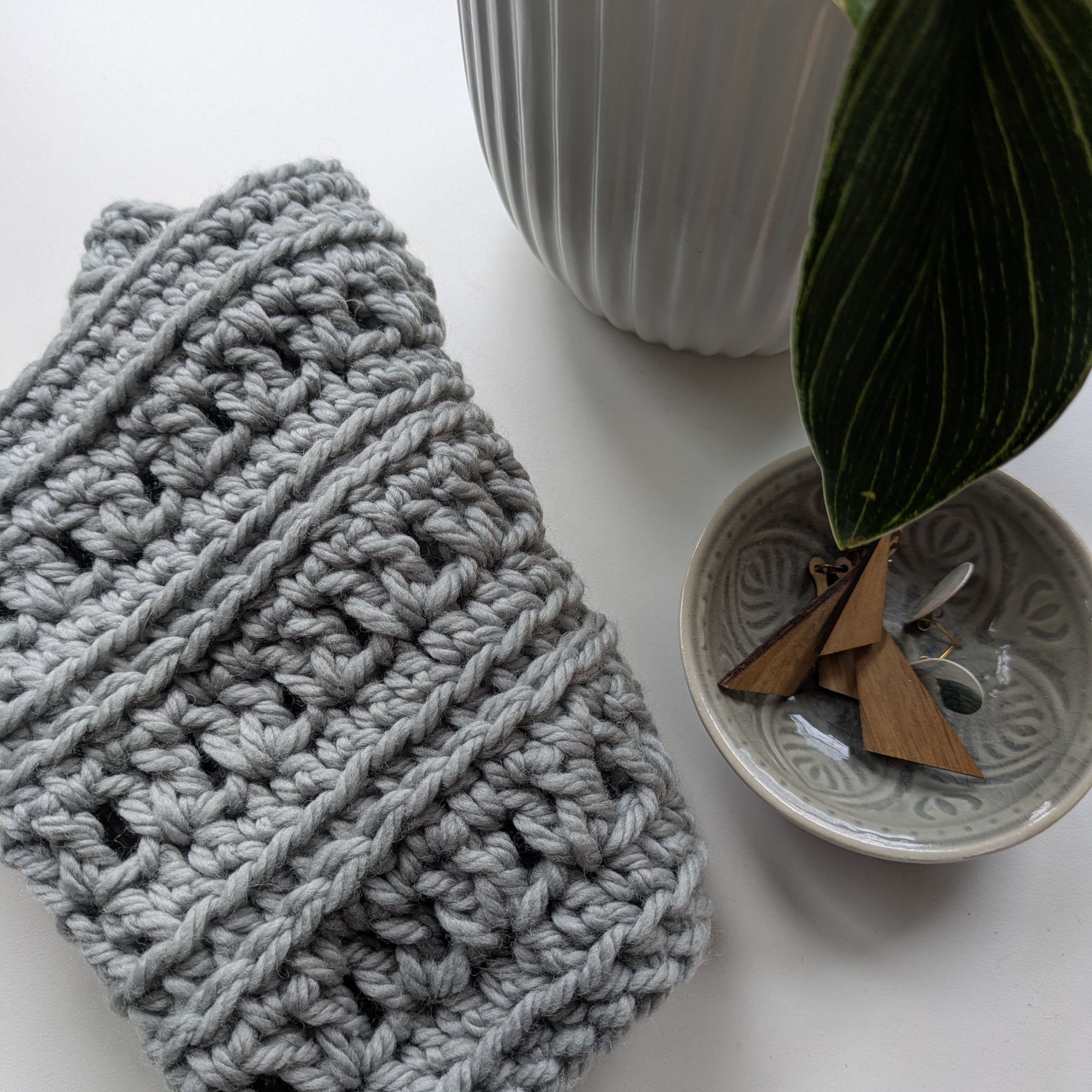 Handmade Cozy Crochet Cowl Neck Warmer in Earl Grey Merino Yarn