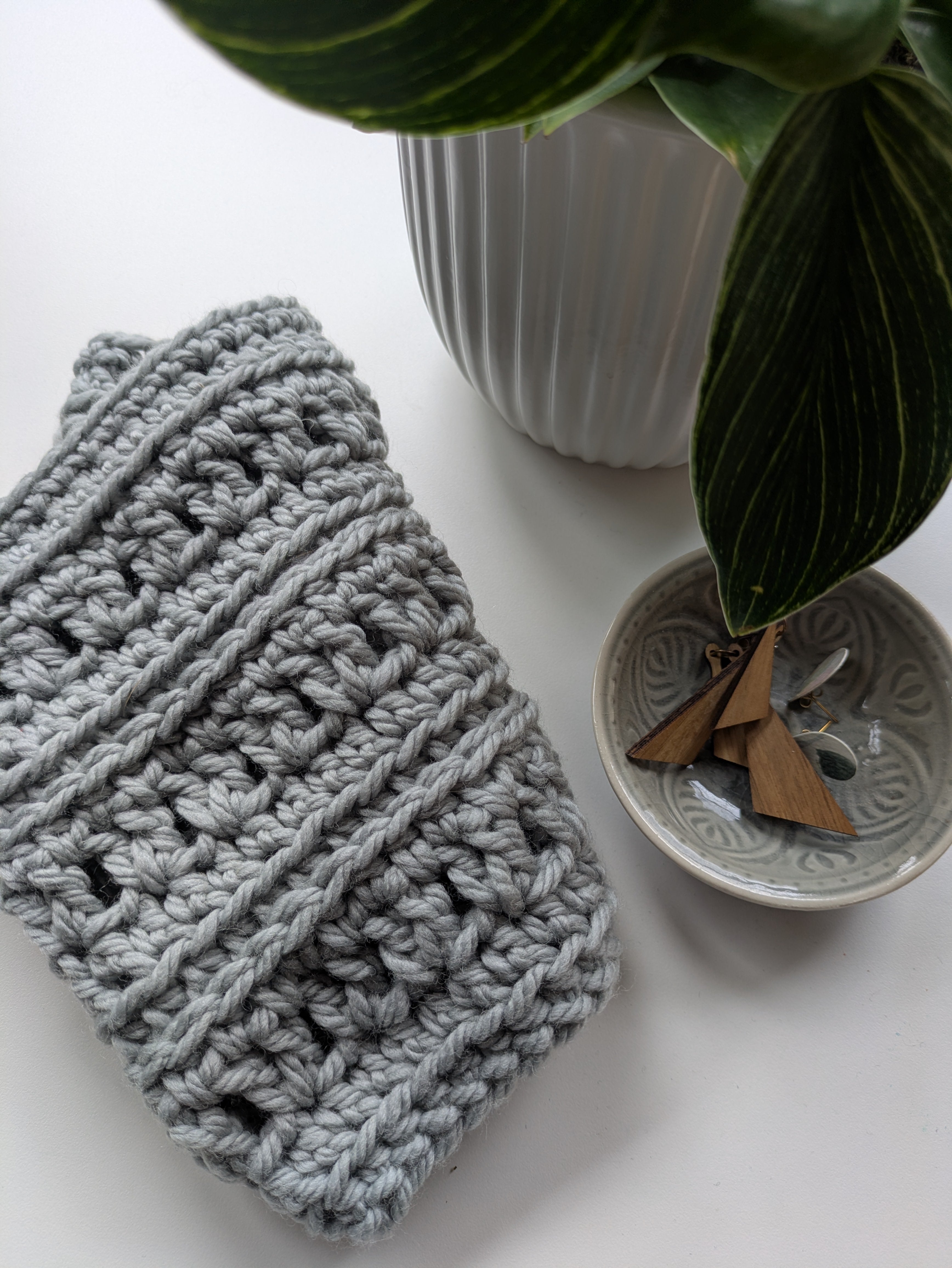 Handmade Cozy Crochet Cowl Neck Warmer in Earl Grey Merino Yarn