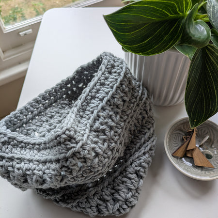 Handmade Cozy Crochet Cowl Neck Warmer in Earl Grey Merino Yarn