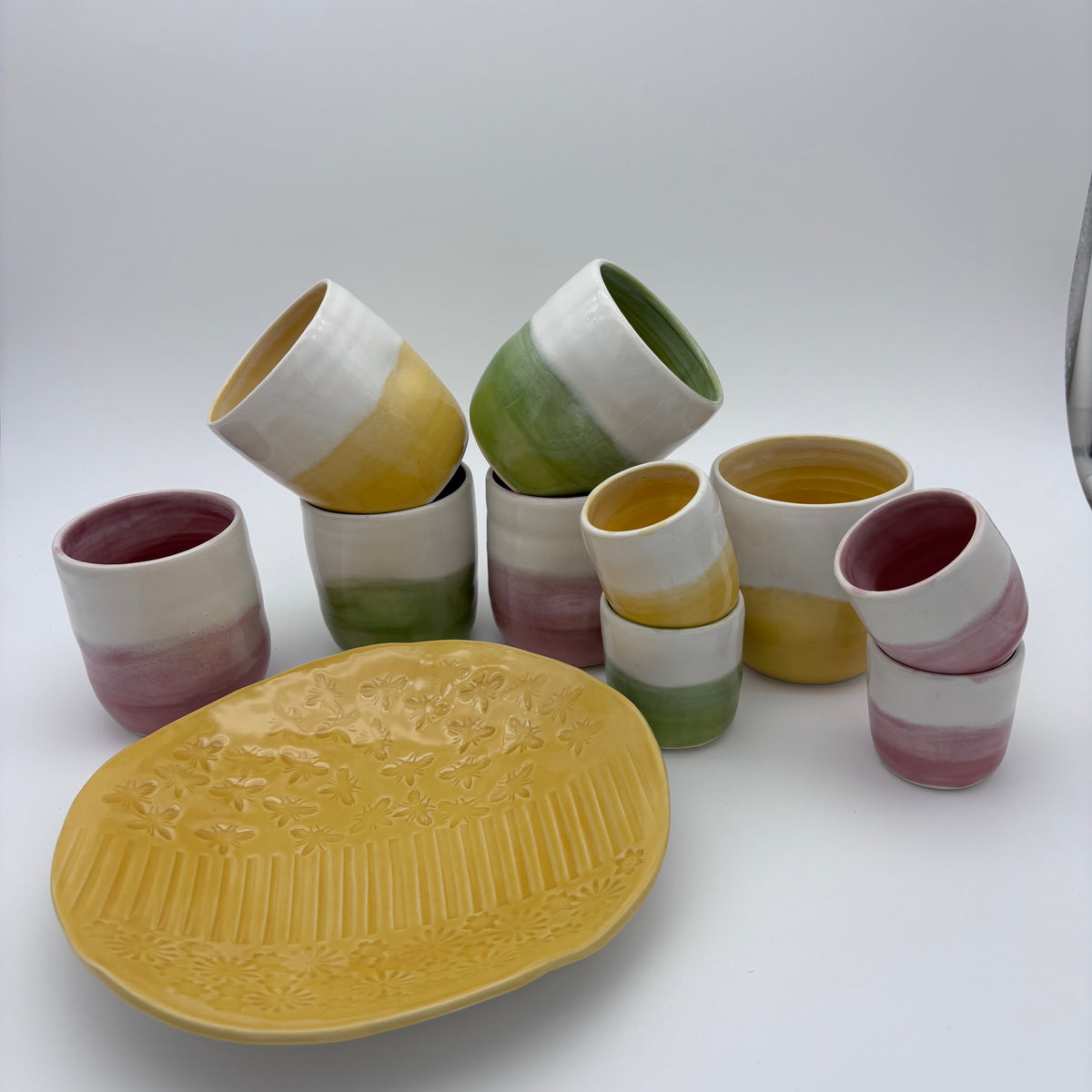 Handmade Ceramic Espresso Cup | Wheel Thrown | Handleless | Thumb Print | Duo Colours