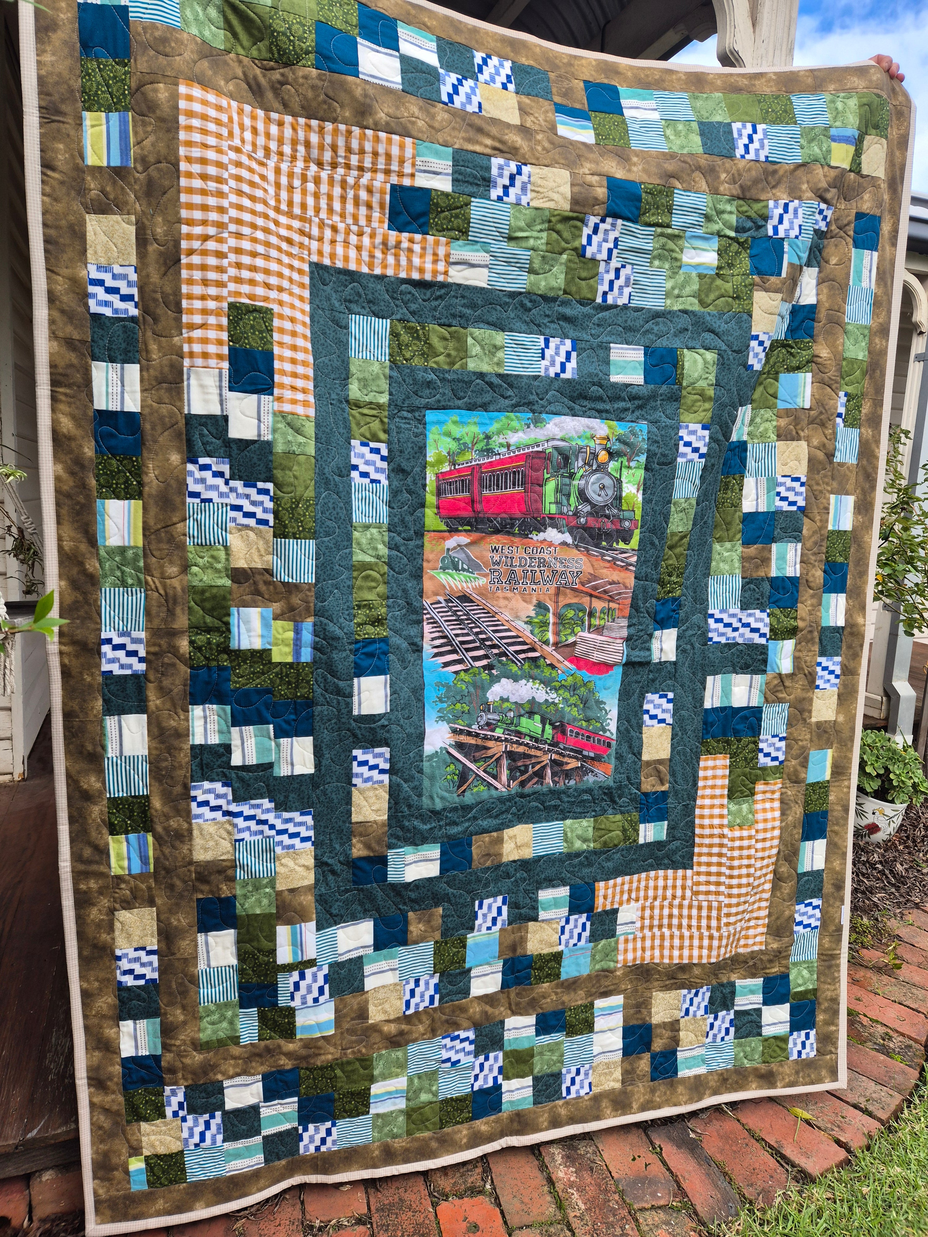 Train themed bespoke single bed quilt