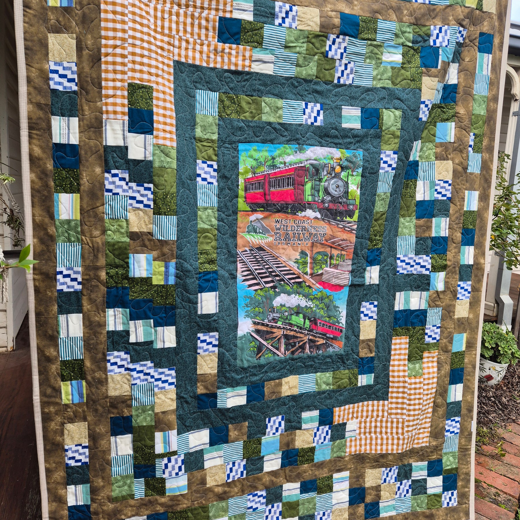 Train themed bespoke single bed quilt